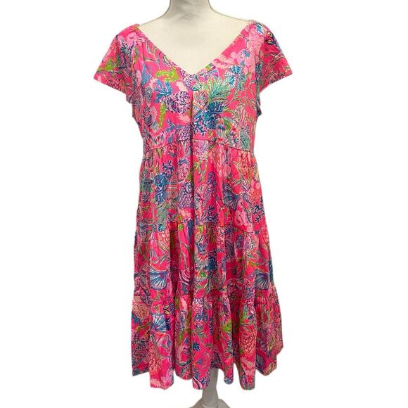 Lilly Pulitzer NWT Kawai Flutter Sleeve Tiered Swing Dress Pink Seashell Preppy - Picture 2 of 9